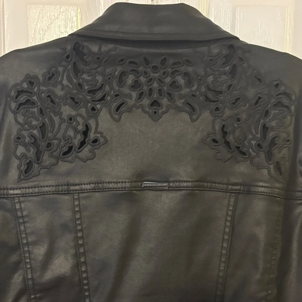 WHBM Black Embroidered Womens coated denim Jacket - Picture 12 of 12